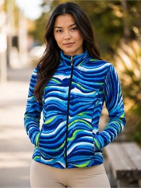Core Andrea Jovine Quick Dry Blue Green Zip Athletic Jacket Size S